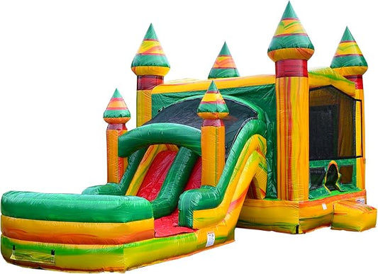 JumpOrange Fiesta Commercial Grade Bounce House Water Slide Combo with Pool for Kids and Adults (with Blower), Basketball Hoop, Wet Dry Use, Outdoor Indoor, Birthday Party, Rental Quality