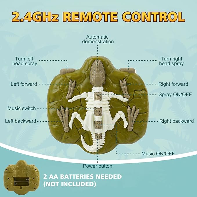 2.4GHz Remote Control Walking Dinosaur Toy for Kids - Birthday Gifts for Boys Ages 3-5 5-7 8-12, Interactive Dino with Roaring Sound, Cool Lights & Mist Spray