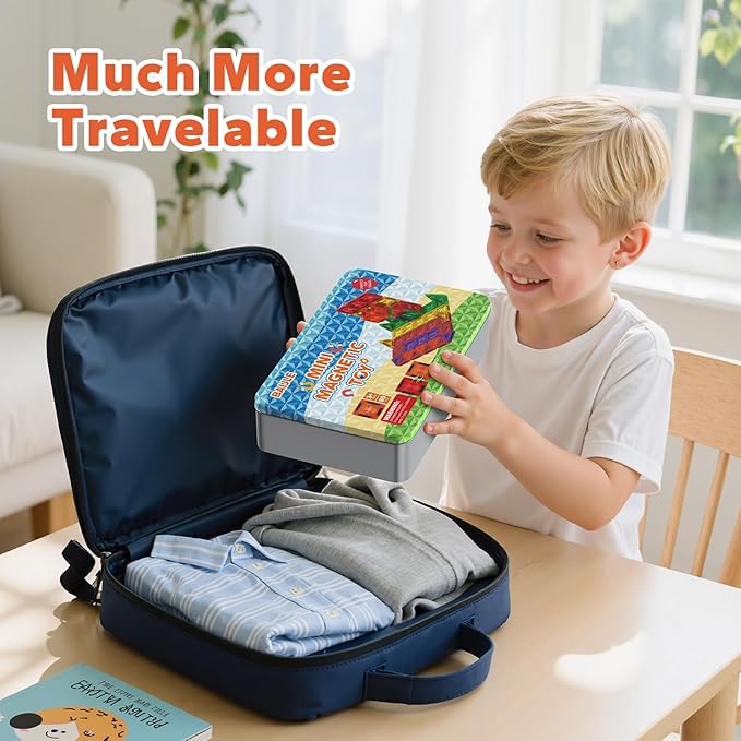 80PCS Mini Magnetic Tiles, Diamond Pattern Travel Magnetic Tiles Building Set with Case, Construction Toys for Kids 4-8 Portable Classroom Educational Learning Toddler Toys for Boys Girls Gift Ages 3+
