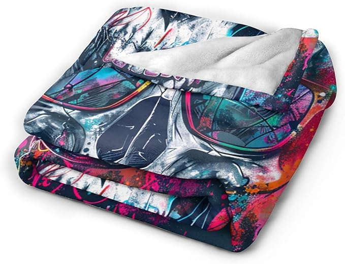 Skull Blanket Fleece Soft Warm Plush Cool Skull Throw Blanket Lightweight Plush Fuzzy Cozy Graffiti Skeleton Blankets for Kids Adult Suitable for Couch Sofa Bed 80"X60"