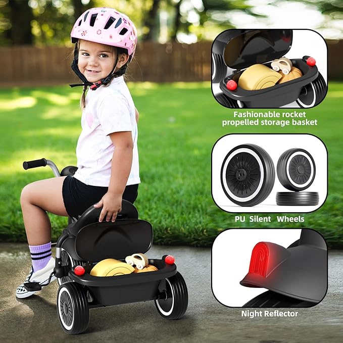 Glaf Toddler Bike for 2-5 Year Olds Tricycle for Toddler 1-3 Kids Tricycle Baby Bike with Adjustable Seat and Storage Basket Kids Trike Toys & Birthday Gifts for 1+ Years Old Boys Girl (Black)