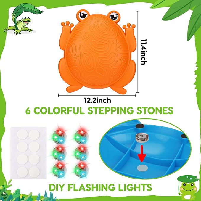 6 PCS Kids Stepping Stones Light Up Frog Balance Stones Outside Toys Ages 3-5 4-8 Plastic Jumping Step Stone Indoor Outdoor Sensory Play Toddler Obstacle Course Coordination Game 3 4 5 6 7 Year Old