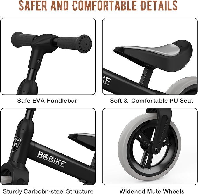 Bobike Toddler Balance Bike Toys for 1 to 4 Year Old Girls Boys Adjustable Seat and Handlebar No-Pedal Training Bike Best Gifts for Kids