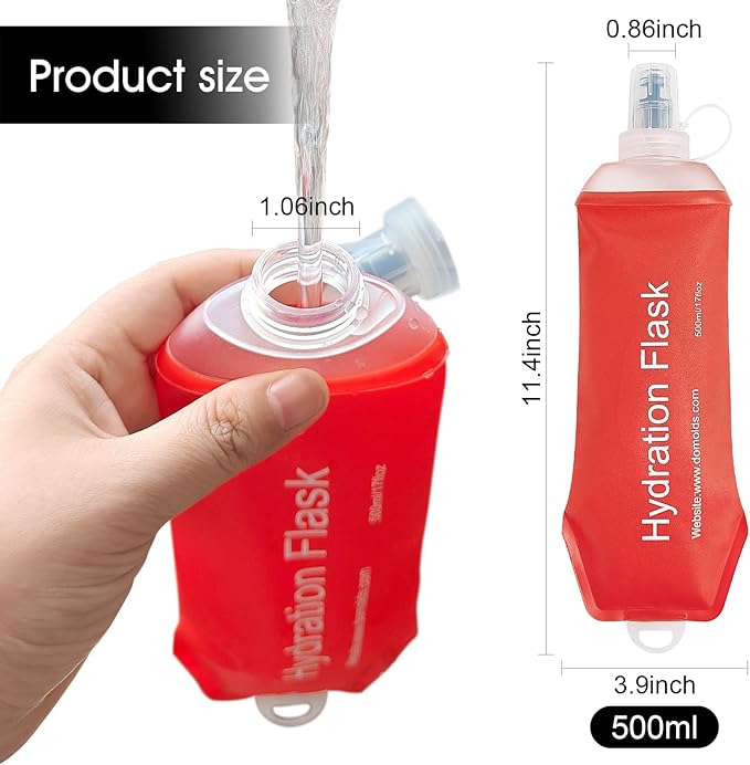 WILDREEDS 500ml Soft Flask, TPU Collapsible Soft Water Bottle for Hydration Pack, Running Vest, Folding Water Bottle for Hiking Cycling Climbing-1Pcs, Red
