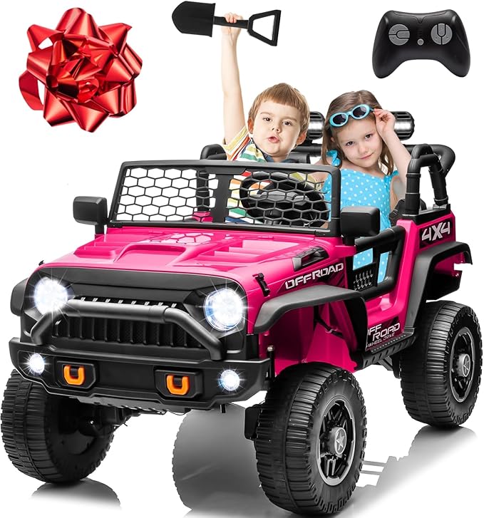 JOYRACER 24V 2 Seater Ride On Toys for Big Kids, 800W Power Truck Wheels with Remote Control, 4WD/2WD Switchable, 20" Spacious Seat, Soft Start, Bluetooth, Electric Car for Kids Ages 3-8, Rose Red