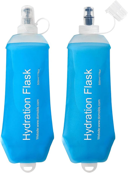 500ml Soft Flask Soft Water Bottle for Running, Hiking, Travelling, Cycling and Climbing - 2Pcs Blue