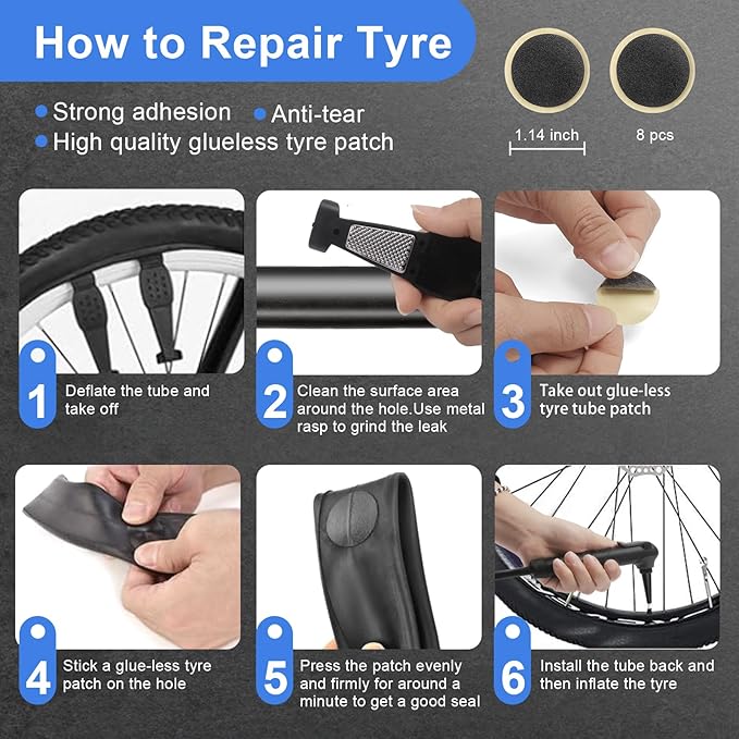 Bike Repair Kit with 120 PSI Mini Pump, 16-in-1 Multitool, Chain Tool, Tire Levers & Glueless Patches, Presta/Schrader, Under-Seat Saddle Bag — 27-Piece Bicycle Tool Set