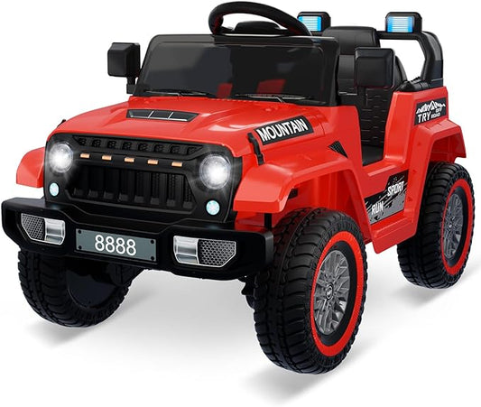 12V Kids Ride On Truck Car, Battery Powered Electric Vehicle Toy w/Parent Remote Control, Spring Suspension, 3 Speeds, LED Light, Music & Horn, Electric Cars for Kid, Gift for Boy Girl, Red