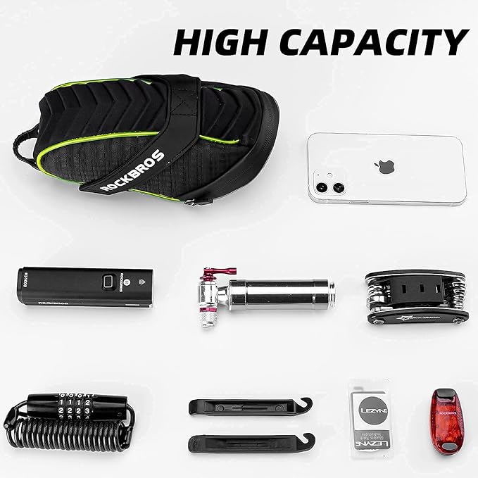 ROCKBROS Bike Seat Bag with LED Light, Waterproof 3D Shell Bicycle Saddle Bag with Rain Cover for Road & Mountain Bikes