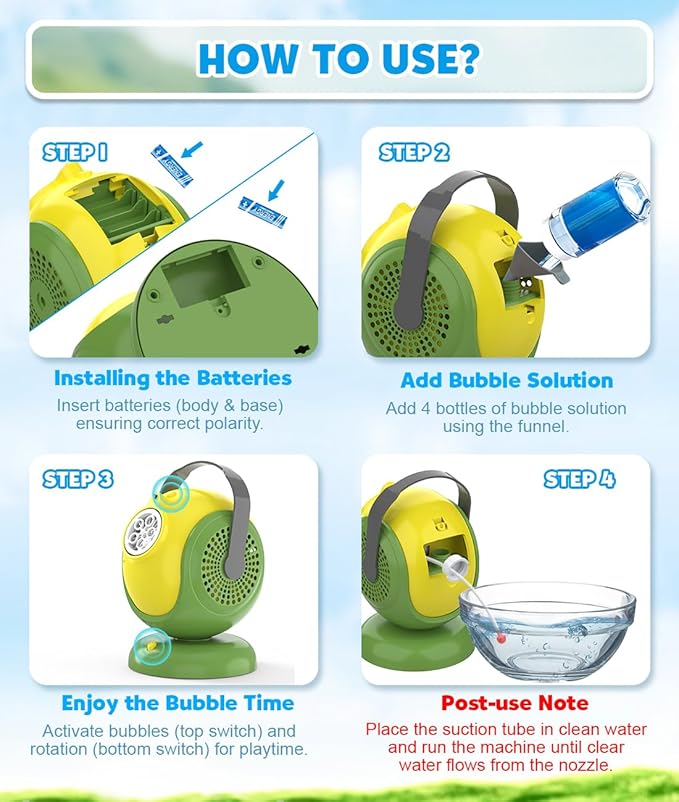 Bubble Machine, Automatic Bubbles Blower, 360° Rotation, 75° Adjustment, LED Light, with Handle - Bubble Toys for Kids, Toddlers - Gifts for Boys, Halloween, Outdoor, Birthday, Party Use