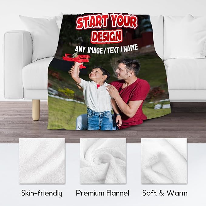 Personalized Blanket with Photo - Custom Gift for Kid Teens Adults - Picture Blankets with Name, Soft Fleece Throw for Couch, Bed