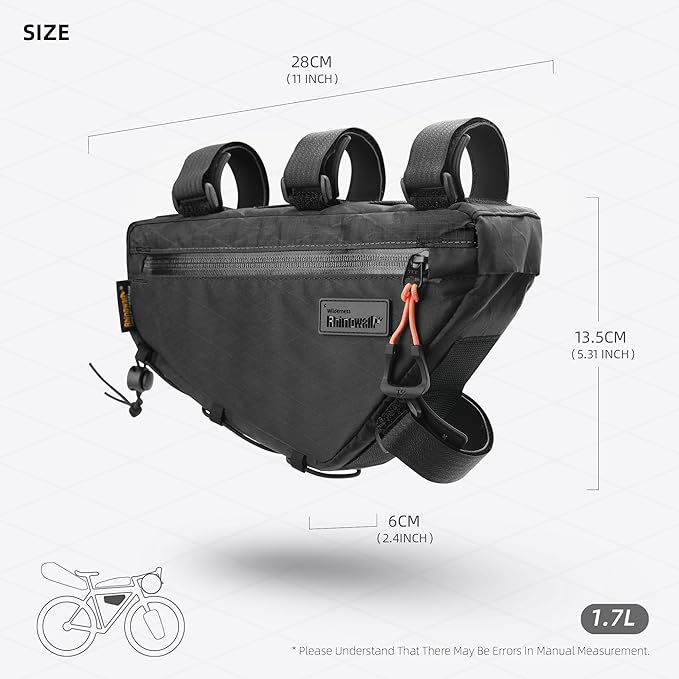 Bicycle Frame Bag Bike Triangle Bag Waterproof Bike Bag 1.7L with Dual Side Mesh Pockets for MTB Road Bike Cycling Commuting and Outdoor Adventures