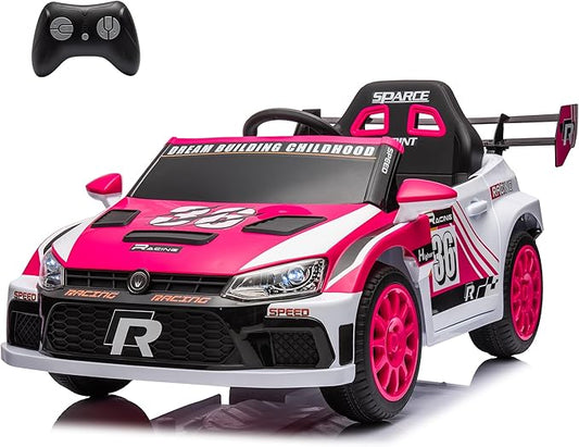 Kids Ride on Car with Parent Remote Control,12V Battery Powered Electric Vehicles for Kids Ages 3-8,Powerful Motor 3-Speed Sports Car Ride-on Toys w/Music,LED Lights,Suspension System (Pink)