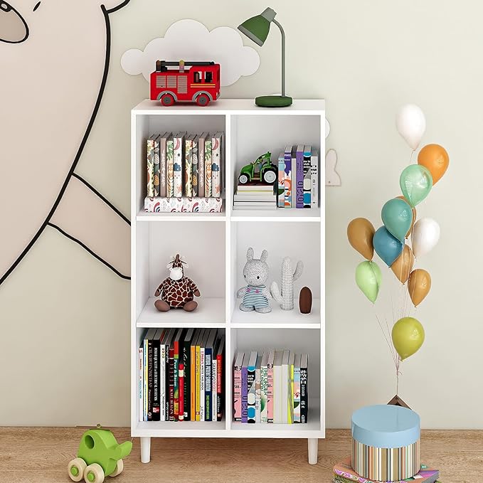 6 Cube Storage Organizer | White Bookshelf|Tall Bookshelf | -Cubic Storage Cabinet（Storing Books,Toys & More(Easy to Install）