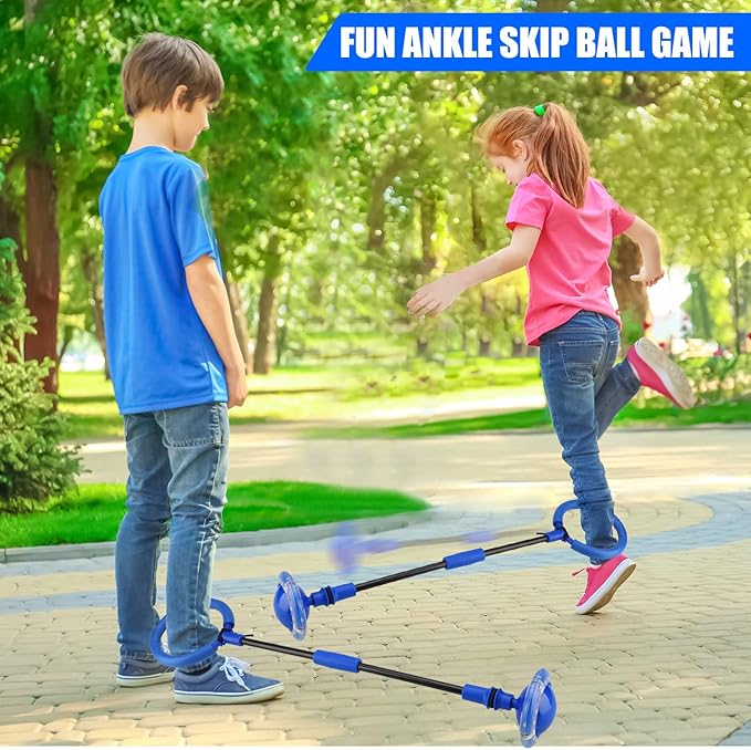 Ankle Skip Ball for Kids - Foldable Flash Wheel Skip Ball, Outside Game Toys for Kids & Adults, Gift for Boys & Girls Age 5 6 7 8 9 10 Years Old, Blue