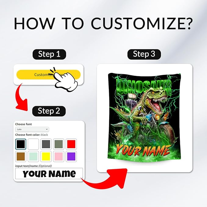 Personalized Kids Blanket Dinosaur Gifts for Boys Toddlers, Soft Plush Cozy Throw for Dinosaur Lovers (4 Sizes)