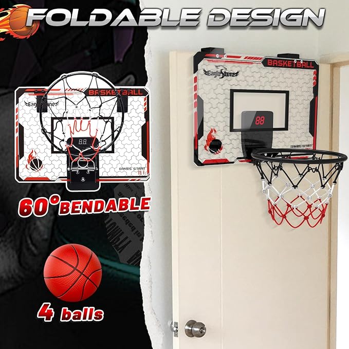 EagleStone Kids Indoor Basketball Hoop, 4 Balls Mini Basketball Toy for Toddlers