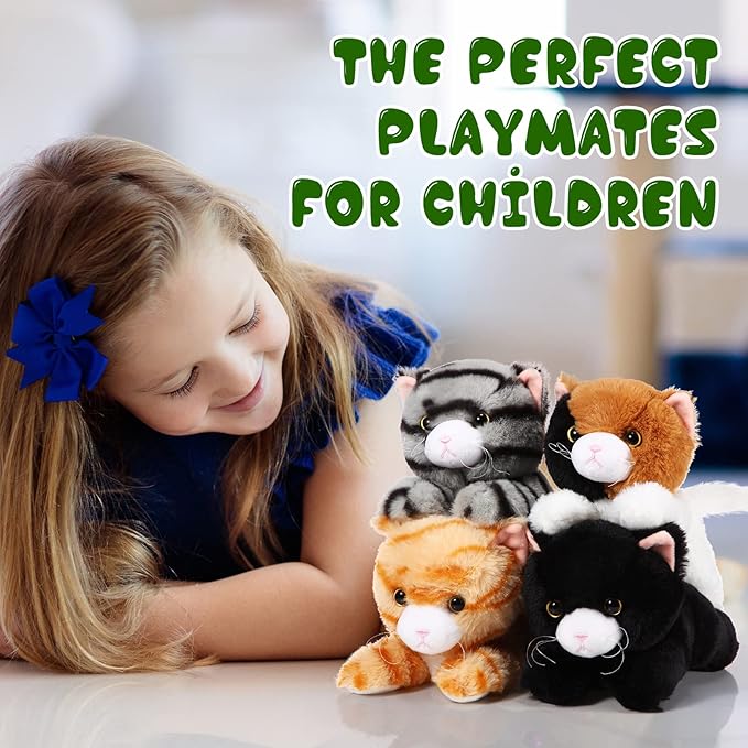 Libima 8 Pcs Cat Stuffed Animals Bulk 8 Inch Plush Kittens Cat Theme Party Favors Carnival Awards Birthday Halloween Party Gifts Assorted Cute Pet Toys Decoration(Lying)