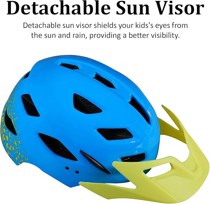 Kids Bike Helmet, Youth Toddler Boys Girls Helmets, 2 Size Adjustable for Ages 2-3-5-8-14 Years, Child Helmet with Visor and LED Light, Lightweight Multi-Sport Bicycle Scooter Cycling Helmets
