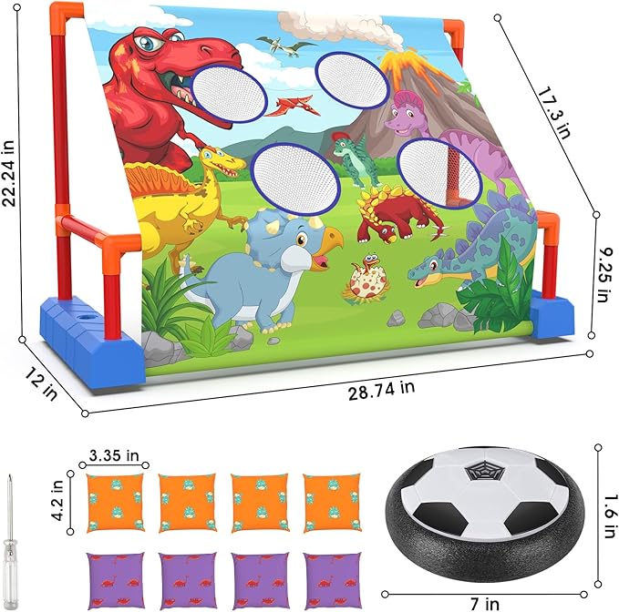 2-in-1 Moving Kick Toss Games for Kids Ages 4-12, Light Up Hover Soccer Ball with Animal Bean Bag Toss, Indoor Outdoor Birthday Toys for 4 5 6 7 8 9 10 11 12 Year Old Boys Girls