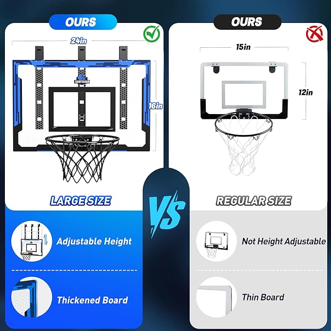 24" x 16" Indoor Large Basketball Hoop Toy - Upgraded Adjustable Height Basketball Hoop Over The Door with Complete Accessories, Basketball Toys Christmas Birthday Gifts for Kids & Adults