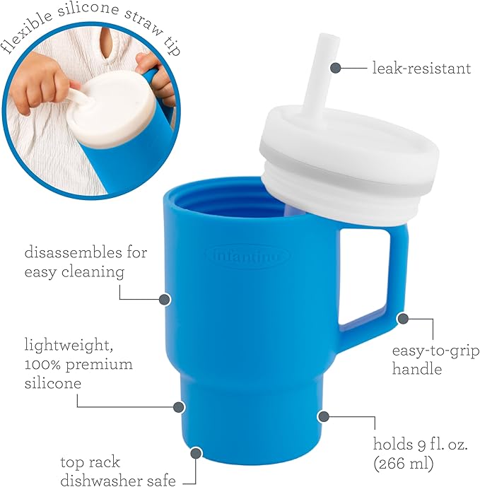Infantino My 1st Tumbler, Silicone Sippy Cup with Straw & Handle, Spill-Resistant Baby Cup for On-the-Go, BPA-Free Transition Bottle