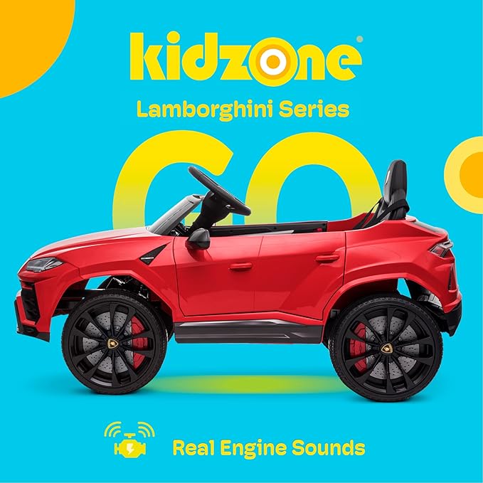 Kidzone Ride On Car 12V Lamborghini Urus Kids Electric Vehicle Toy w/Parent Remote Control, Horn, Radio, Port, AUX, Spring Suspension, Opening Door, LED Light - Red
