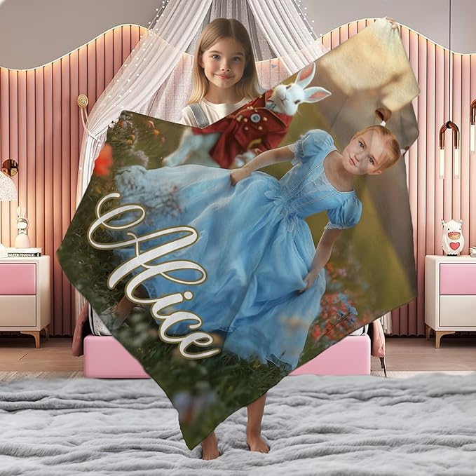 Zocoshi Cheshire Princess Personalized Blanket for Kids - Custom Face and Name, Cartoon Design, Ideal Birthday, Christmas or Gift for Daughter