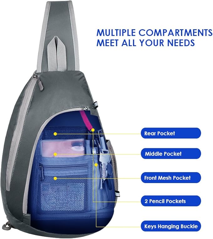 WATERFLY Crossbody Sling Bag Small Water Resistant Backpack Lightweight Shoulder Chest Daypack for Men Women Hiking Travel