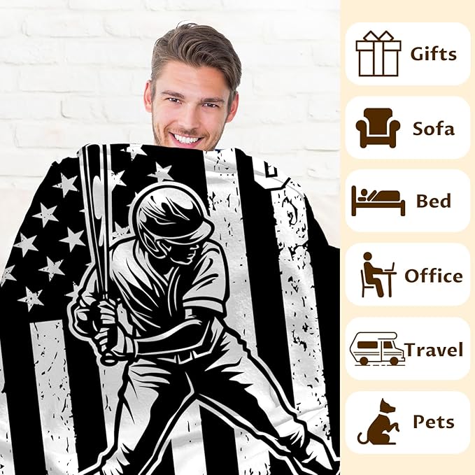 Baseball Gifts Personalized Boys Blankets for Kids Teens Adults, Custom Name 80x60 Inches Twin Size Lightweight Soft Comfy Flannel Throw Blankets for Couch Bedding Living Room Home Decor