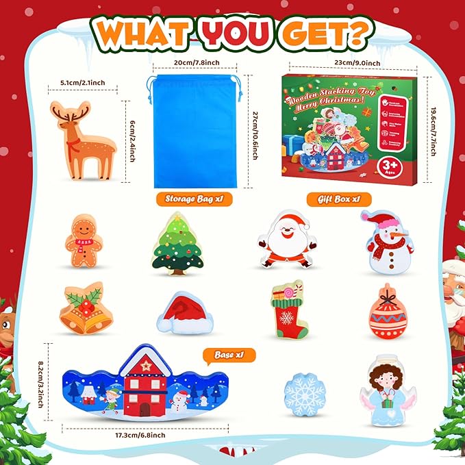 Christmas Kids Gifts Stacking Toys for Kid 3-10 Stocking Stuffers for 4 5 6 7 8 9 10 Year Old Grandkids Girls Boys Wooden Blocks Toy Balance Competition Game Birthday Gift for Kid Ages 5-7