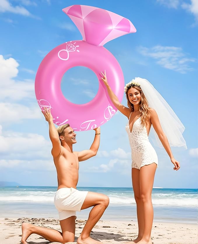 HeySplash Pool Floats, Inflatable Diamond Ring Pool Float, Large Engagement Ring Floatie for Bachelorette Party, Swim Tube River Lake Wedding Bride Stagette Decor Fun Toy Raft for Adults, Pink