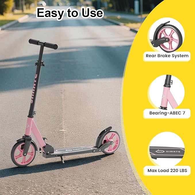 SIMATE Kick Scooter for Kids Teens & Adults, 4 Adjustable Heights, 8IN All Terrain Big Wheels, Foldable and Lightweight, Gifts for Girls Boys