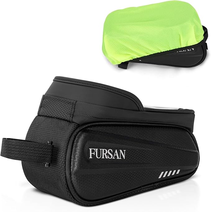 Bike Phone Holder Bags - Waterproof EVA Hard-Shell Front Top Tube Cycling Pouch, Sensitive TPU Touchscreen, Bike Frame Bag, Bicycle Phone Mount with Rain Cover, Bike Accessories, Fits 7-Inch Phones