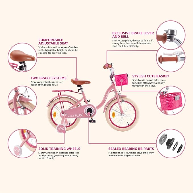 Royalbaby Princess Girls Kids Bike 12 14 16 18 20 Inch Children Bicycle with Basket for Age 3-12 Years