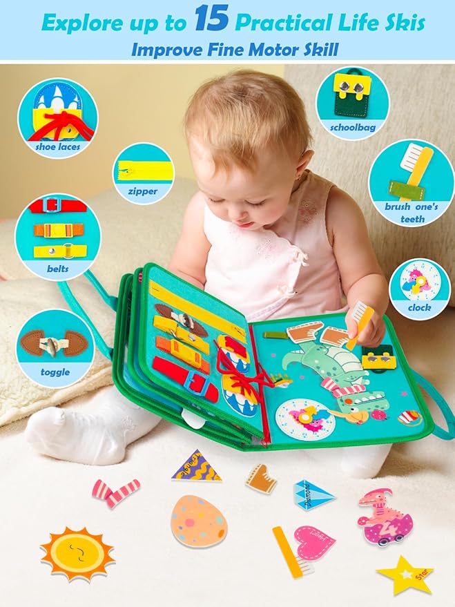 Montessori Busy Board for Toddlers 2-4 Years Old | Sensory Learning Toys for 2 Year Old Boys | Airplane Car Travel Busy Book, Educational Activities Toy for Birthday