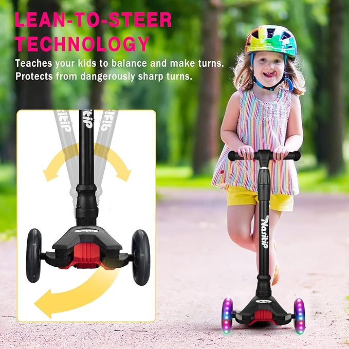 Scooters for Kids Ages 3-5, Kick Scooter for Boys Girls, 4 Adjustable Height, AEBC-9 Bearing, 3 Light Up Wheels, Lean to Steer, Outdoor Activities for Toddlers from 3 to 12 Years Old, Deep-Black