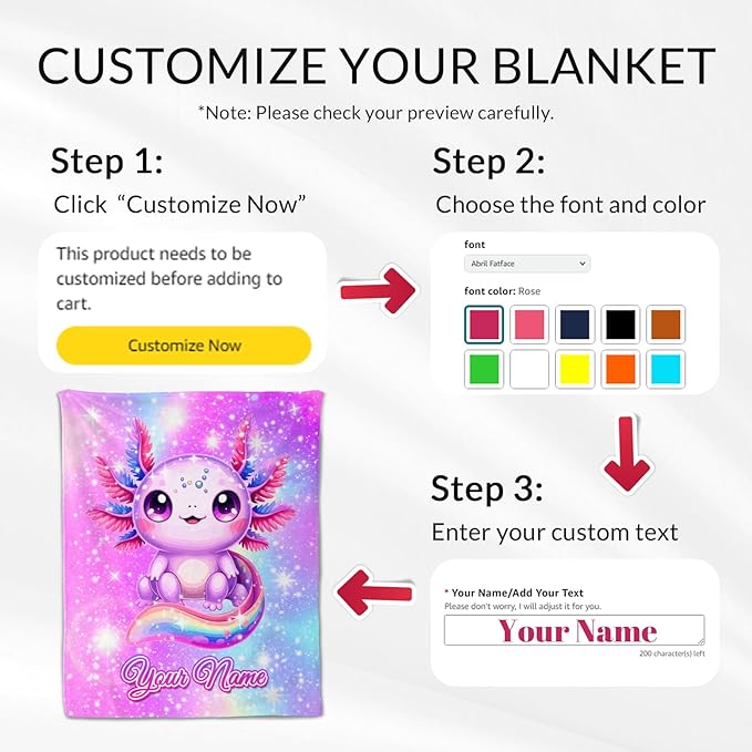 Personalized Axolotl Blanket for Girls - Soft Fuzzy Plush Throws Gift - Pink Cute Throw Blanket Gifts for Sofa, Couch