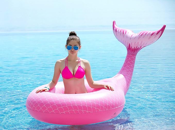 Jasonwell Giant Inflatable Mermaid Tail Pool Float with Fast Valves Summer Beach Swimming Pool Party Lounge Raft Decorations Toys for Adults Kids (Pink)