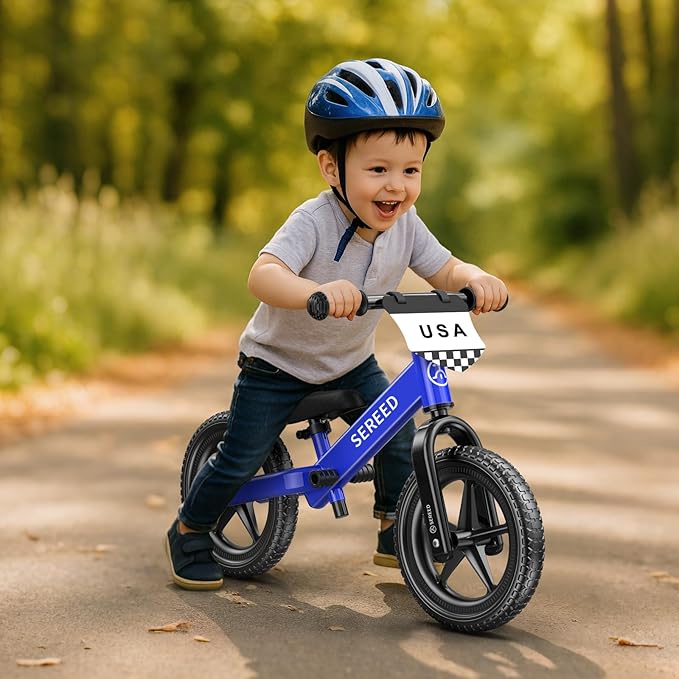 SEREED Toddler Balance Bike 2 Year Old, No Pedal Kids Toy Bike for 2-5 Years Old, Tool-Free Adjustment, Gift for 2-3 Boys Girls, Customize Plate with 3pcs Stickers (Blue)