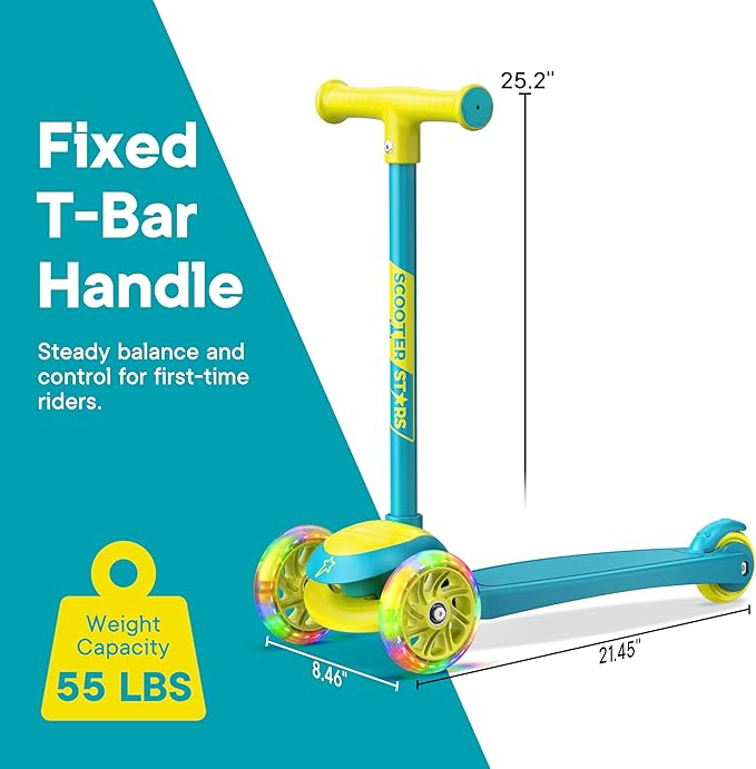 3 Wheel Scooter for Kids, Smooth Light Up LED Front Wheels, Wide Anti Slip Deck, Rear Foot Brake, Easy Lean to Steer Maneuvering, Indoor & Outdoor Ride On Toys for Ages 2 Up