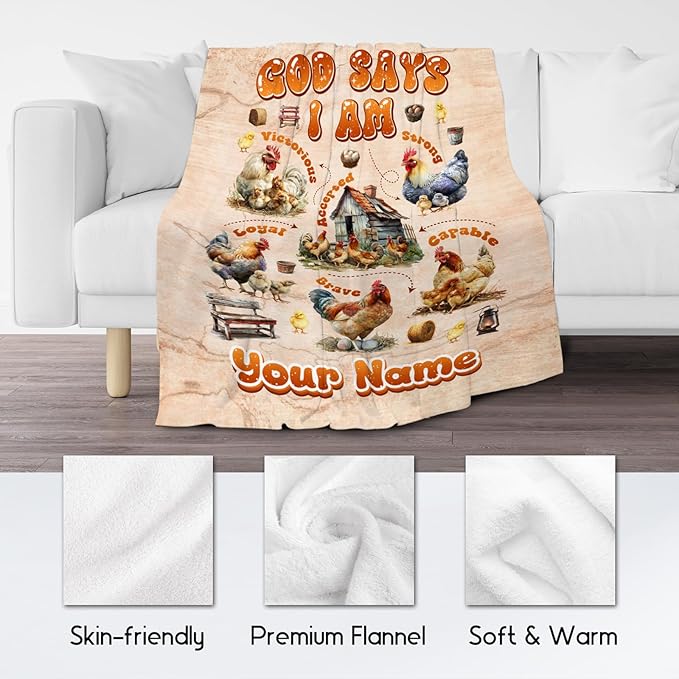 Custom Chicken Blanket with Name, Chicken Gifts for Women Adults Chicken Lovers, Kids Throw Blanket for Girls Boys, Inspirational Gifts for Women, Fleece Cozy Throw Blanket for Couch, 30"x40"