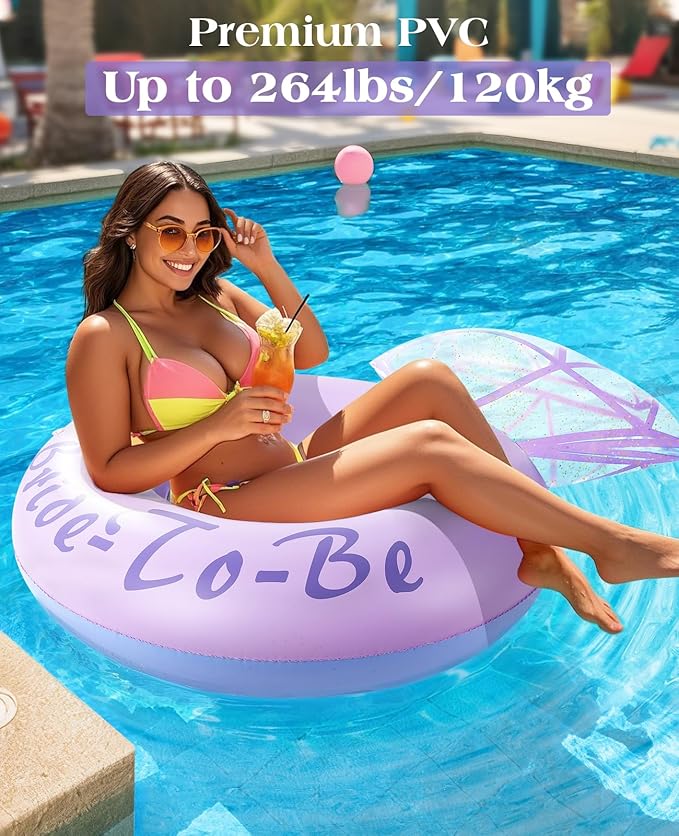 HeySplash Pool Floats, Inflatable Diamond Ring Pool Float, Large Engagement Ring Floatie for Bachelorette Party, Swim Tube River Lake Wedding Bride Stagette Decor Fun Toy Raft for Adults, Pink Blue