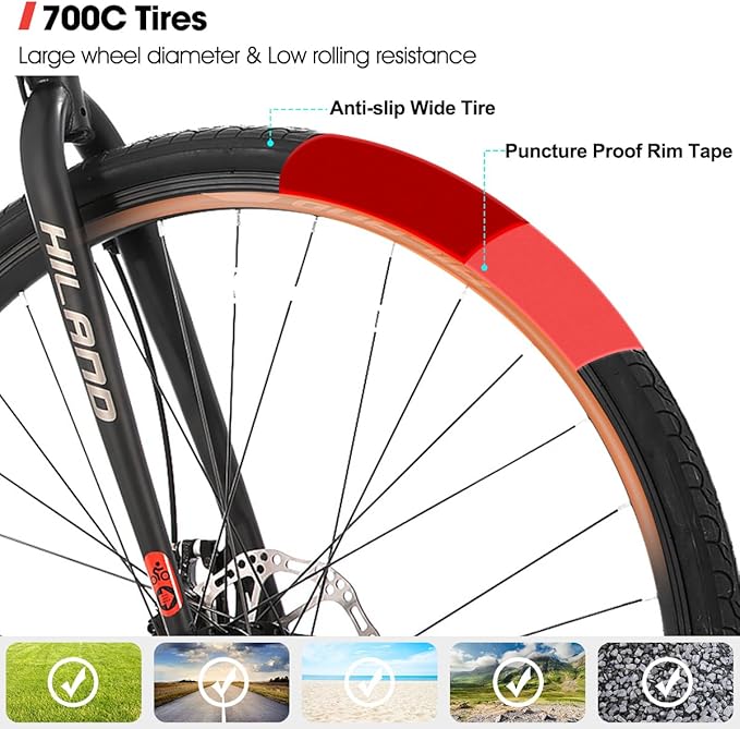 HH HILAND 700C Road Hybrid Bike, 21 speeds Bikes Urban City Commuter Bicycle with Disc Brake for Men Women Adult Comfortable Bicycle