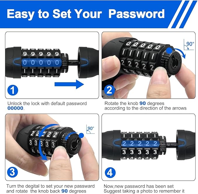 NDakter Bike Lock, 4/5.6 Feet Bicycle Cable, High Security 5 Digit Resettable Combination Coiling Bicycle Lock, Heavy Duty Anti Theft Cable with Mounting Bracket, 1/2 Inch Diameter (12mm)