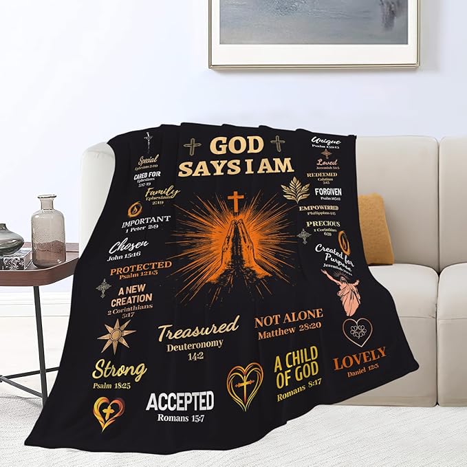Bible Verse Blanket Spiritual Prayer Christian Faith Throw Inspirational God Says I Am Scripture Religious Gifts for Women Men Adults Girls Soft Cozy Plush Fuzzy Fleece Blanket Decor 40''X50''
