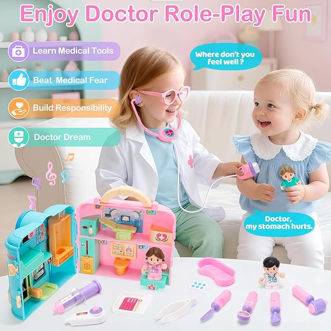 Doctor Kit for Toddlers 1-3, Doctor Pretend Playset with Carrying Case, Role Play Doctors Toys for Girls Ages 1 2 3 Years Old, Christmas Birthday Gift for Girl Kids, Girl Toys for Ages 1-2
