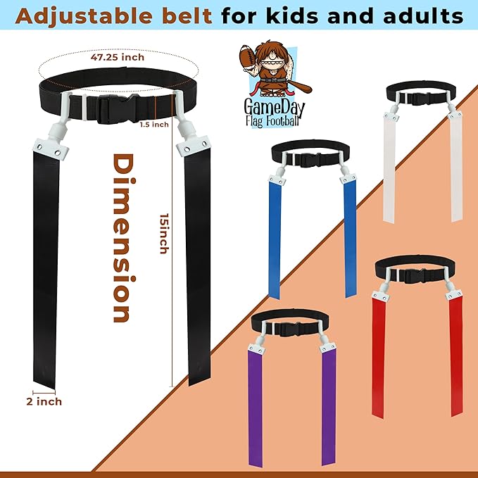 Gameday Flag Football Set – Kits for 2–14 Players w/Belts, Agility Cones & Carry Bag – Available in Multi Colors & Sizes