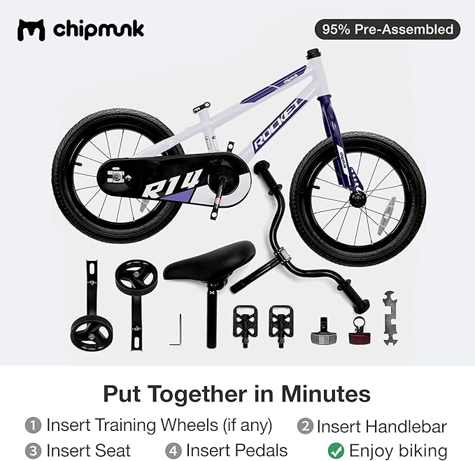Chipmunk Kids Bike Toddlers 12 14 16 18 Inch Wheel Bicycle Beginners Boys Girls Ages 3-11 Years, Multiple Color Options