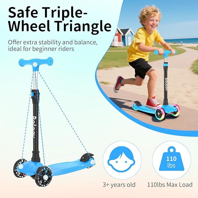 BELEEV Scooters for Kids 3 Wheel Kick Scooter for Toddlers Girls Boys, 4 Adjustable Height, Lean to Steer, Light up Wheels, Extra-Wide Deck, Easy to Assemble for Children Ages 3-12 (Rose Pink)